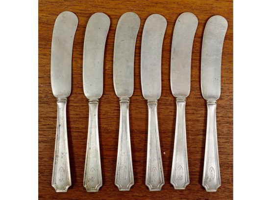 6 Antique Sterling Butter Knives With Monogram