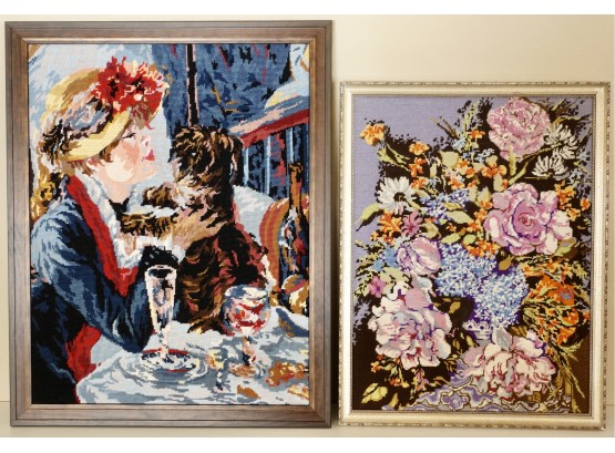 2 Large Framed Needlepoint Pieces