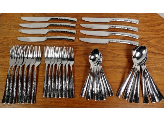 Flatware For 8 With Hammered Handles, Missing One Dinner Fork