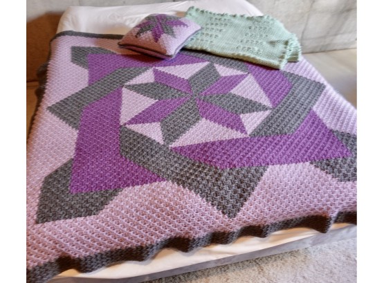 Hand Crocheted Throws And Pillow