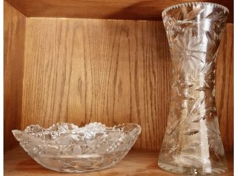 Glass (crystal?) Vase And Serving Dish