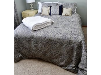 Queen Sized Bedding Set With Comforters, Blanket, Pillows, Sheets, Mattress Cover, Bed Skirt, & Feather Bed