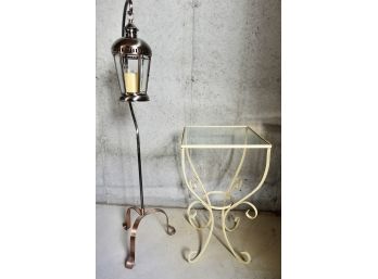 Glass Top Metal Table And Candle Lantern