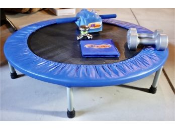 Small Trampoline With Exercise Equipment Including