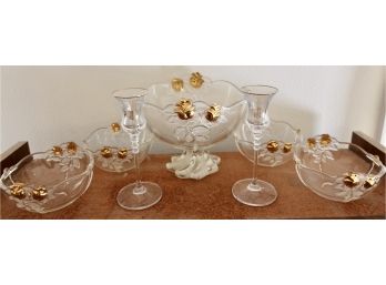 Beautiful Glass Bowls And Candlesticks With Gold Accents