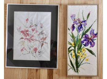 Original Signed Watercolor And Needlepoint Artwork
