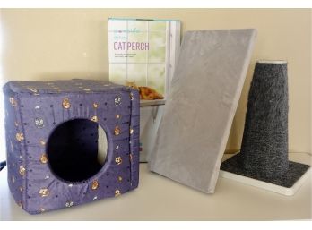 Cat Accessories Including Window Perch, Scratching Pole, And Soft House