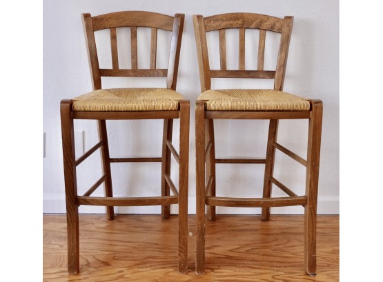 2 Counter Height Stools With Caned Seats