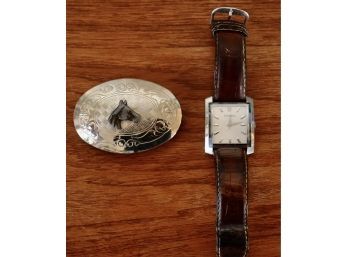Men's Fossil Watch And Belt Buckle