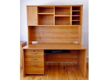 Large Workstation Desk With Removable Hutch And Rolling Drawers With Key