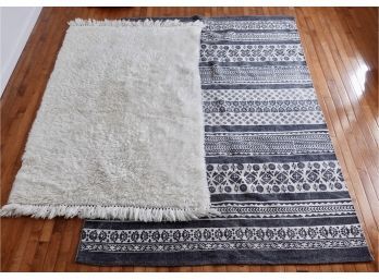 Two Toned Woven And Cream Shag Area Rugs