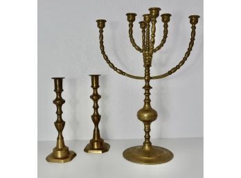 Brass Candelabra And Candlesticks