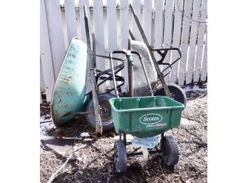 2 Wheel Barrows And A Seed Spreader