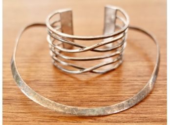 Sterling Necklace And Cuff Bracelet