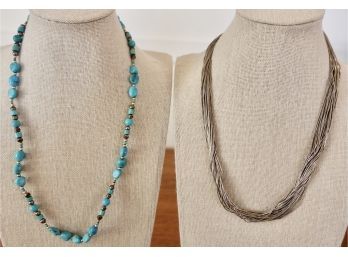 Liquid Silver And Turquoise Beaded Necklaces