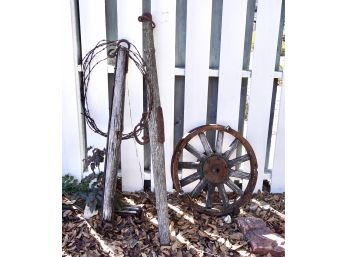 Antique Farm Implements And Wheel