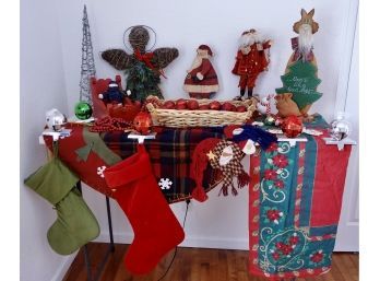 All Sorts Of Christmas Decor Including Tree Skirt, Stockings, Figurines, & More