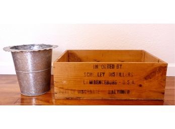 Vintage Wood Box And Galvanized Bucket