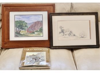 2 Pieces Of Original Art And George Russell Book
