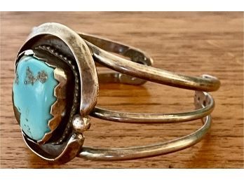 Stunning Vintage Turquoise And Sterling Cuff Bracelet