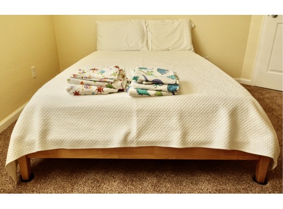 Full Sized Wood Bed Frame With Optional Memory Foam Mattress And Bedding