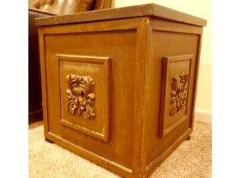 Carved Wood Cabinet With Stone Top