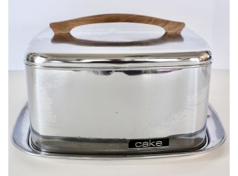Vintage Chrome Finish Cake Carrier With Wood Handle
