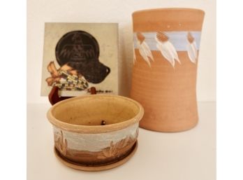 Southwestern Pottery Vase, Planter, And Tile