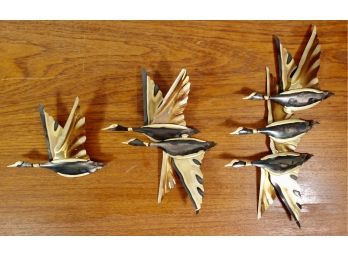 Flock Of Torched Brass Mid Century Geese Wall Art