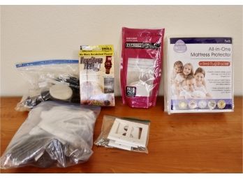Miscellaneous Household Including New Twin Mattress Protector, Switchplate Covers, & Furniture Feet