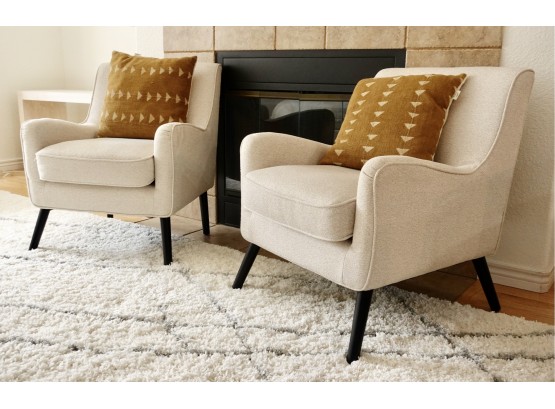 Pair Of West Elm Book Nook Armchairs In Angora Beige Luxe Boucle Pillows Not Included