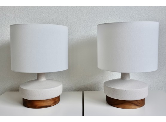 Pair Of West Elm Wood And Ceramic Table Lamps