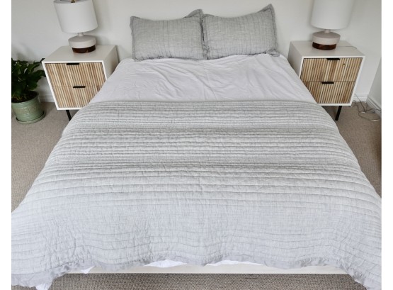 Gray Queen West Elm Quilt With Pillows, Shams, And Pottery Barn Cotton Duvet Cover
