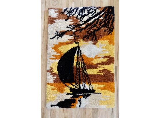 Cool Vintage Rug Art Of Sailboat In The Sunset