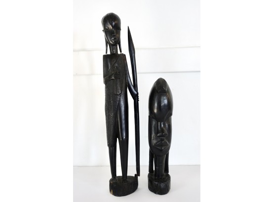 2 Vintage Carved Wood African Sculptures