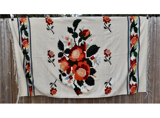 South American Woven Blanket With Floral Motif