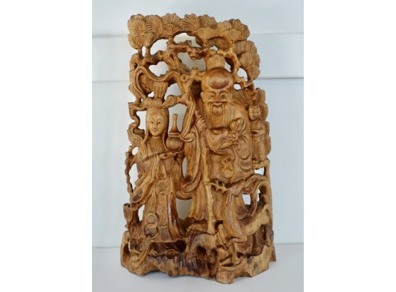 Stunning Carved Wood Japanese Sculpture With Quan Yin