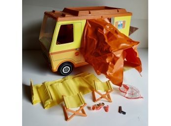 Vintage Barbie Country Camper With Chairs, Sleeping Bags, & More