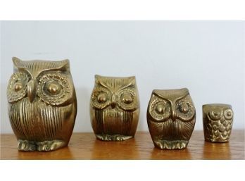 4 Brass Mid Century Owls