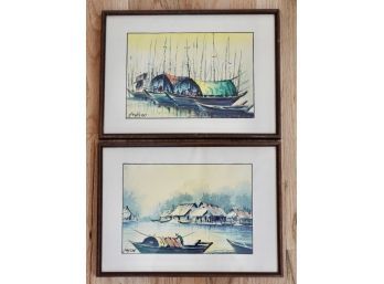 Pair Of Vintage Signed Original Watercolors