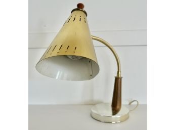Very Cool Mid Century Goose Neck Desk Lamp In Brass And Wood