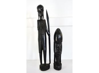 2 Vintage Carved Wood African Sculptures