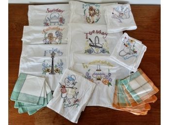 Vintage Embroidered Days Of The Week Tea Towels & More