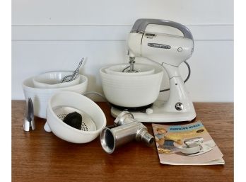 Vintage Hamilton Beach Stand Mixer With Extra Bowls, Manual, Juicer, & Meat Grinder