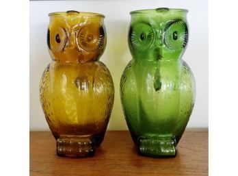 2 Vintage Kanawha Glass Owl Pitchers