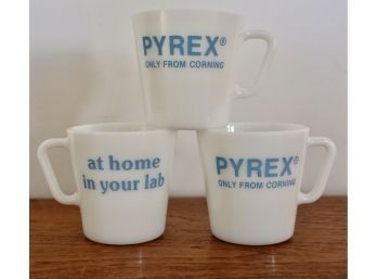 3 Rare Pyrex D Handle Coffee Mugs