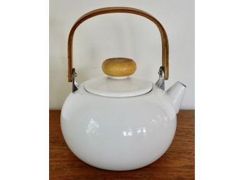 Cute Vintage Enamel Teapot With Wood Handle