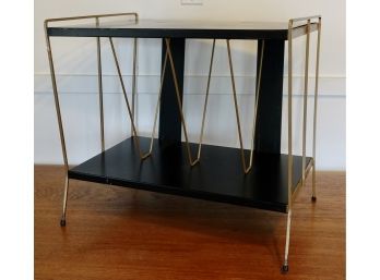 Mid Century Metal Side Table With Record Storage And Brass Finish
