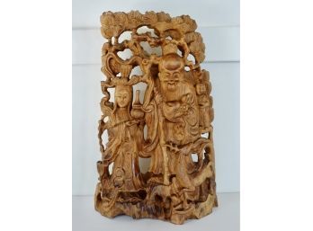Stunning Carved Wood Japanese Sculpture With Quan Yin