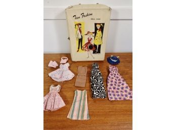 Mid Century Fashion Doll Barbie Size Case With Clothing